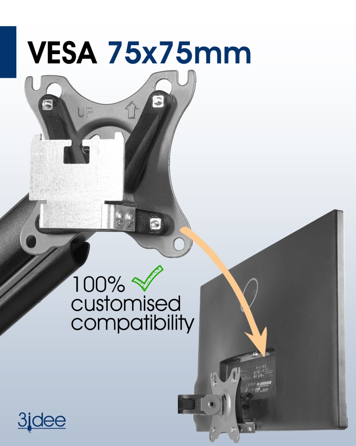 Adaptador VESA compatible con monitor DELL (S2240L, S2240M, S2340L, S2340M, S2440L) - 75x75mm