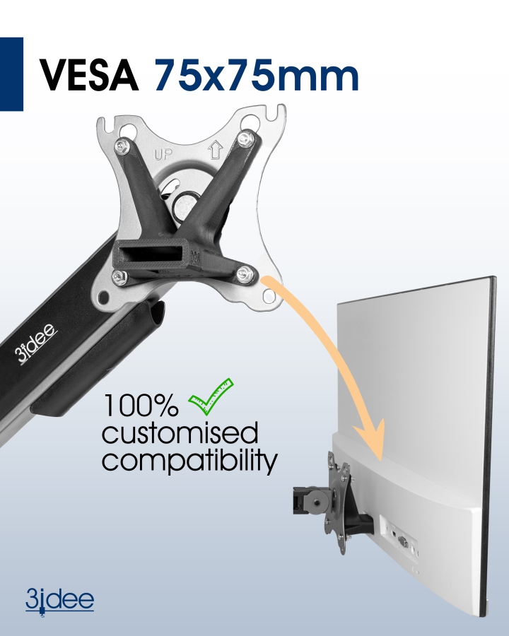 Adattatore VESA compatibile con monitor HP (22f, 24f, 27f, 22es, 22ea, 22er, 24es, 24ea, 24er, 27es, 27ea, 27er) - 75x75mm